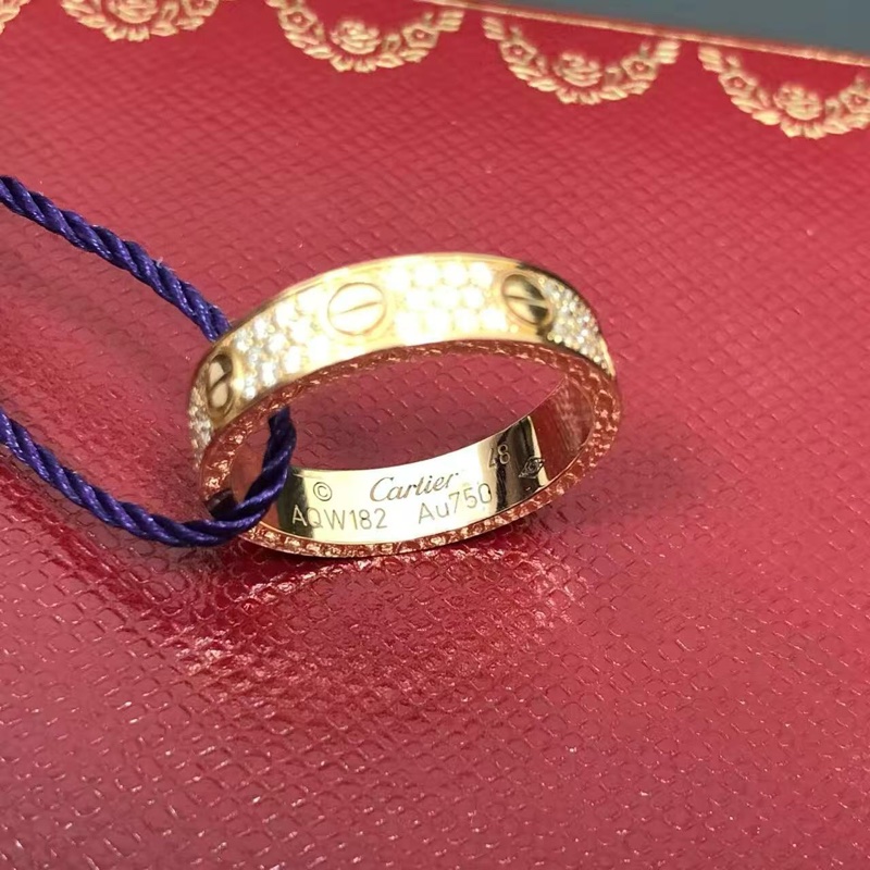 Cartier卡地亞Love滿鑽玫瑰金寬版48號戒指，2017年購入-3