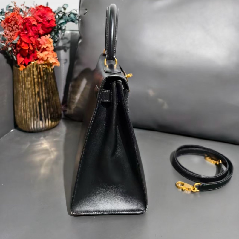 二手Hermes愛馬仕Kelly28黑金box皮,圓圈U刻,很難遇到這麼好品相,沒有開裂褶皺-2