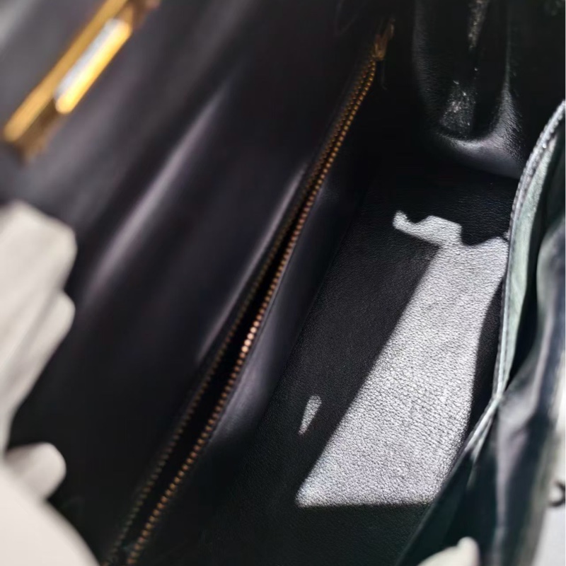 二手Hermes愛馬仕Kelly28黑金box皮,圓圈U刻,很難遇到這麼好品相,沒有開裂褶皺-5