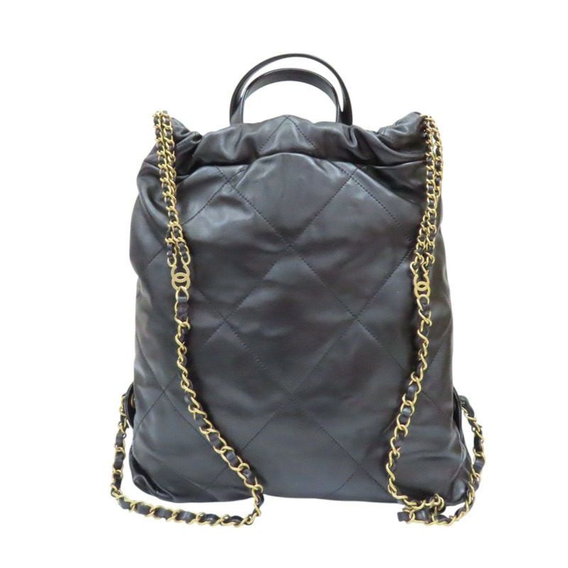 黑色 皮革 CHANEL 22 鍊帶 後背包-1