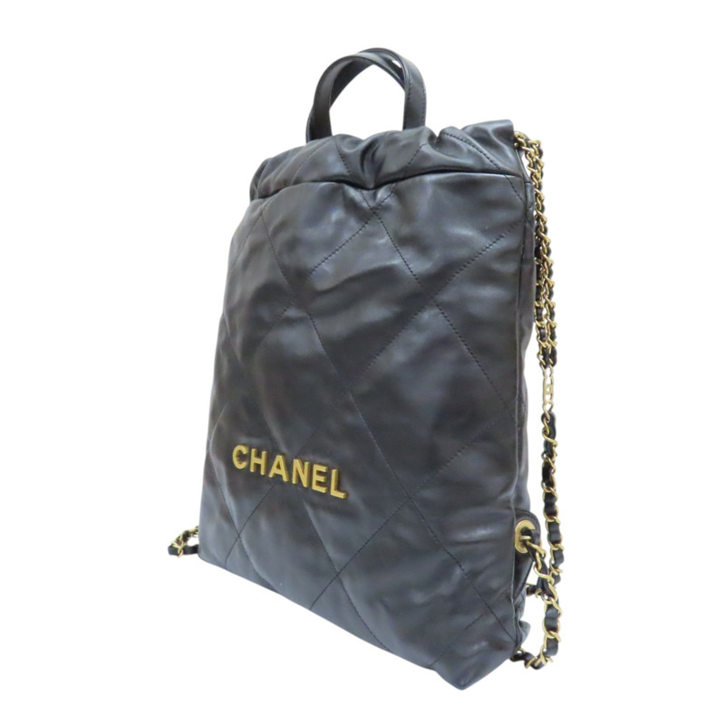 黑色 皮革 CHANEL 22 鍊帶 後背包-2