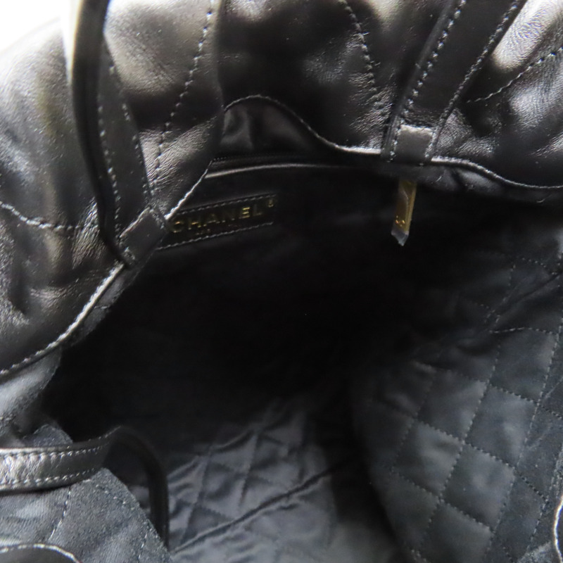 黑色 皮革 CHANEL 22 鍊帶 後背包-4