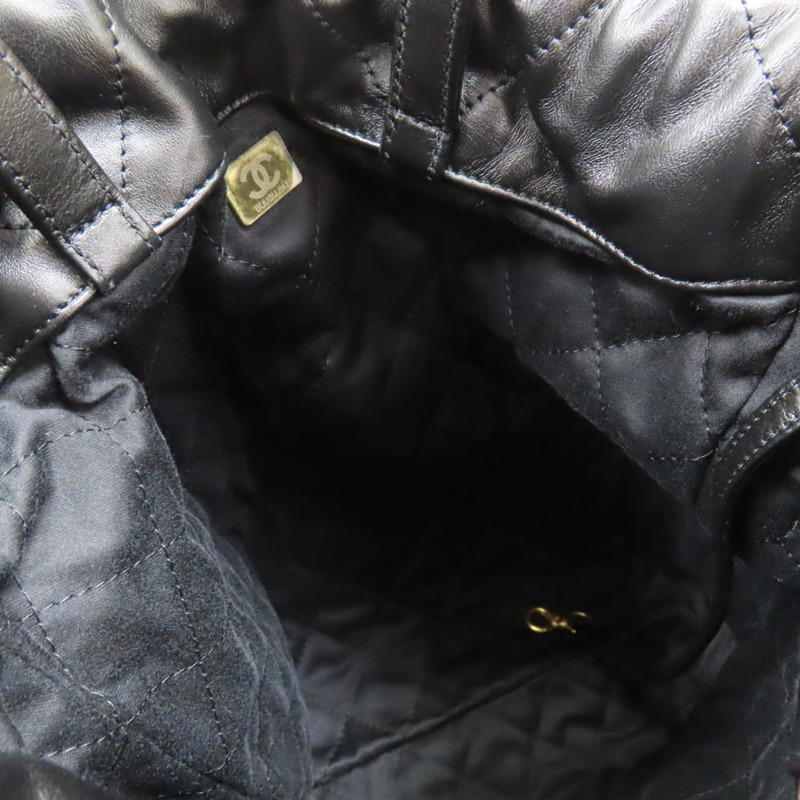 黑色 皮革 CHANEL 22 鍊帶 後背包-5