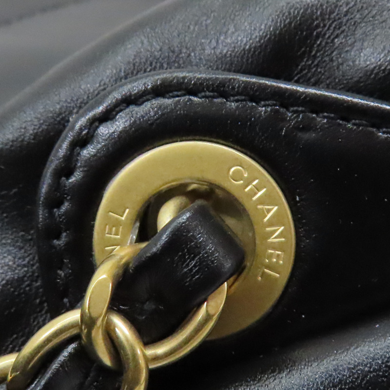 黑色 皮革 CHANEL 22 鍊帶 後背包-15