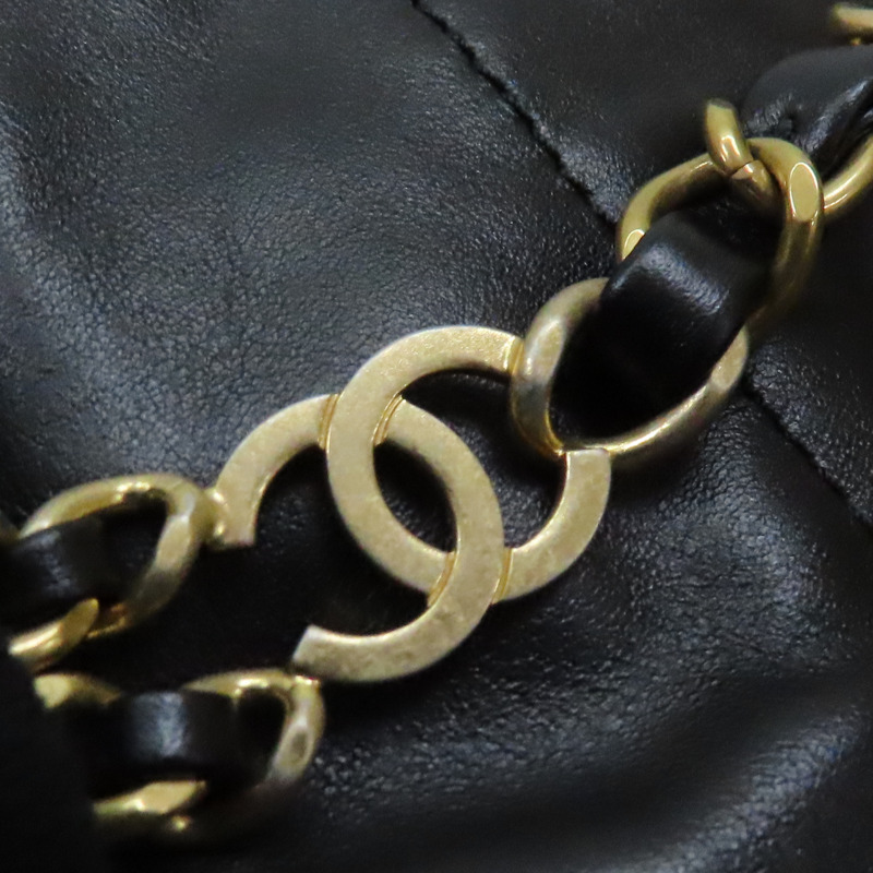 黑色 皮革 CHANEL 22 鍊帶 後背包-16