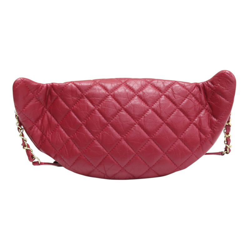 紅色 菱格紋 牛皮 腰包 無卡-1