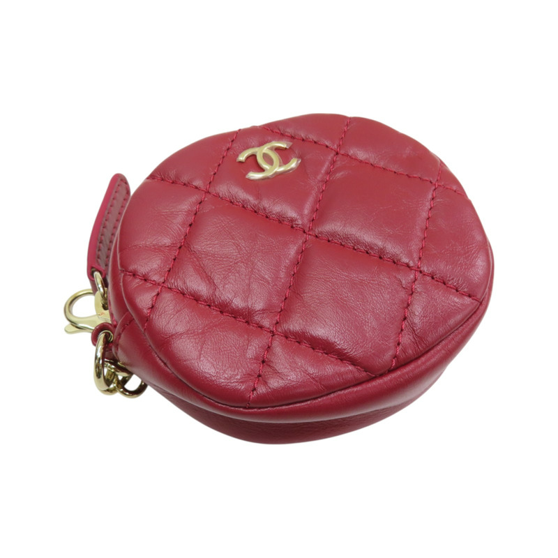 紅色 菱格紋 牛皮 腰包 無卡-4