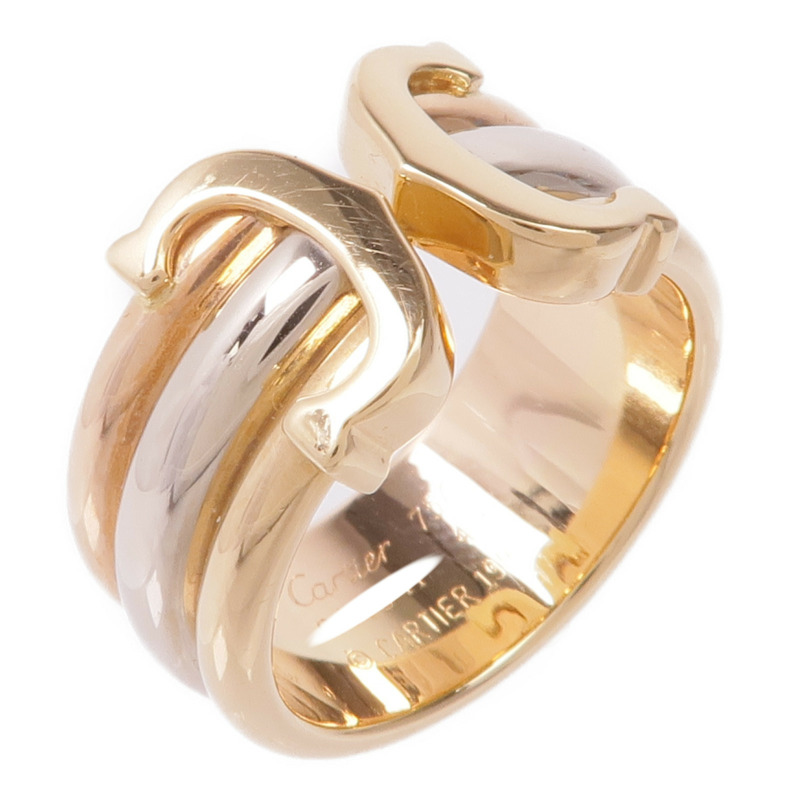 CARTIER 18K黃金/白金/玫瑰金Trinity Double C戒指Cartier#49/US#5-0