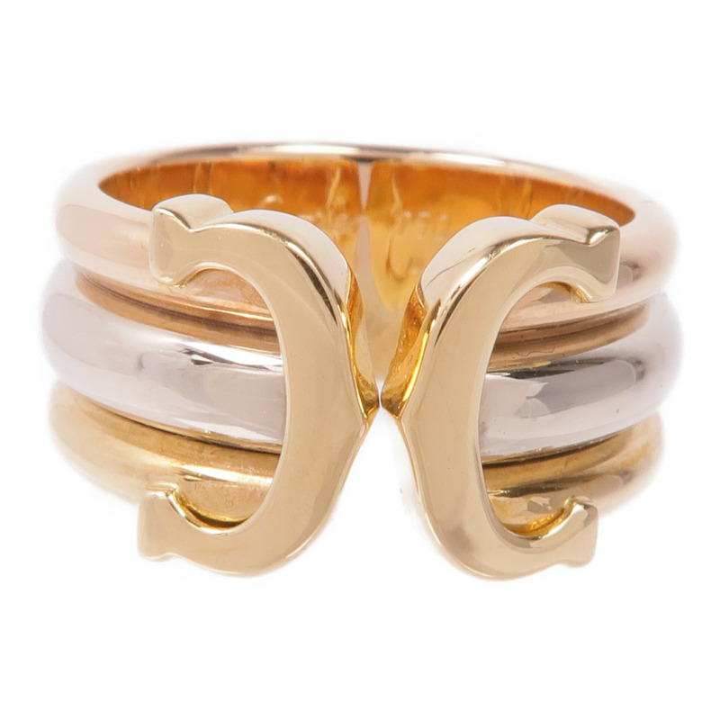 CARTIER 18K黃金/白金/玫瑰金Trinity Double C戒指Cartier#49/US#5-1