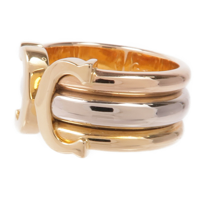 CARTIER 18K黃金/白金/玫瑰金Trinity Double C戒指Cartier#49/US#5-2