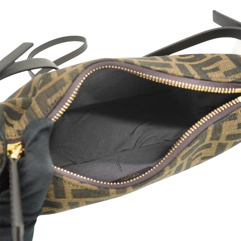 Fendi 展示品 Mini Graphy 復古金logo緹花布彎月二用包(8BS081-咖)-4