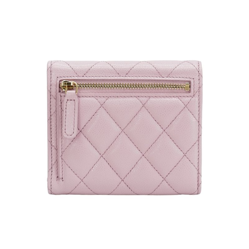 Chanel 粒紋牛皮淡金雙C釦式三折短夾(AP0231-粉)-2