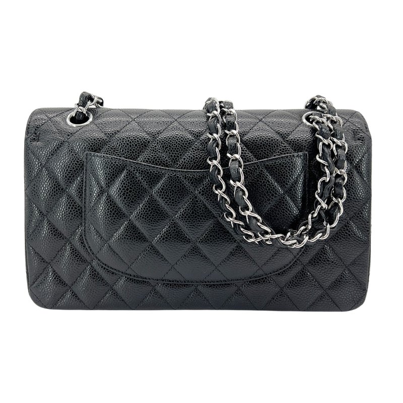 Chanel 展示品 經典雙C菱格牛皮銀鍊翻蓋coco斜背包-25cm(A01112-黑)-2