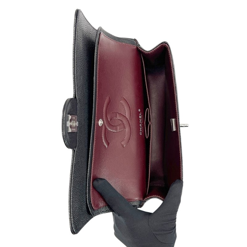 Chanel 展示品 經典雙C菱格牛皮銀鍊翻蓋coco斜背包-25cm(A01112-黑)-4