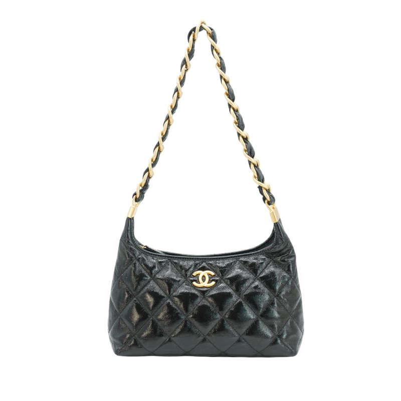 Chanel 油臘羊皮粗鍊肩背Hobo包(AS4912-黑)-0