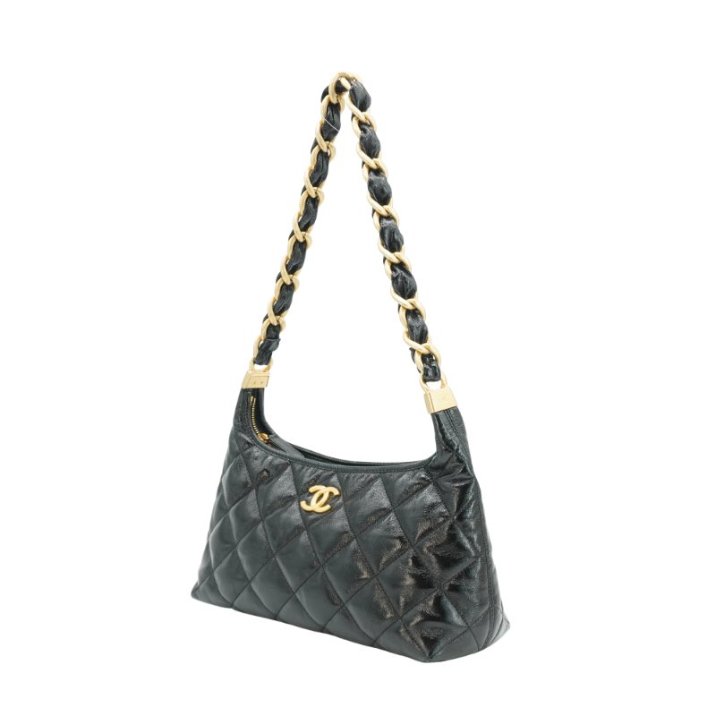 Chanel 油臘羊皮粗鍊肩背Hobo包(AS4912-黑)-1