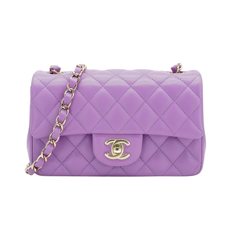Chanel 展示品 Mini Flap 菱格羊皮淡金鍊斜背包-20cm(A69900-紫)-0