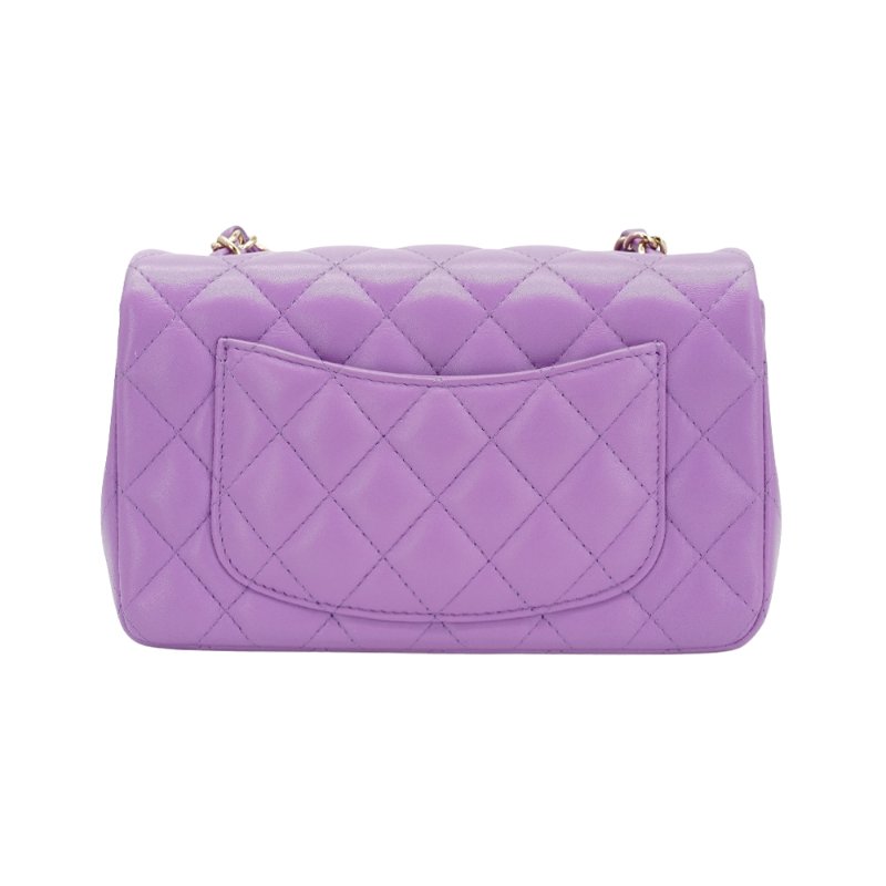 Chanel 展示品 Mini Flap 菱格羊皮淡金鍊斜背包-20cm(A69900-紫)-2