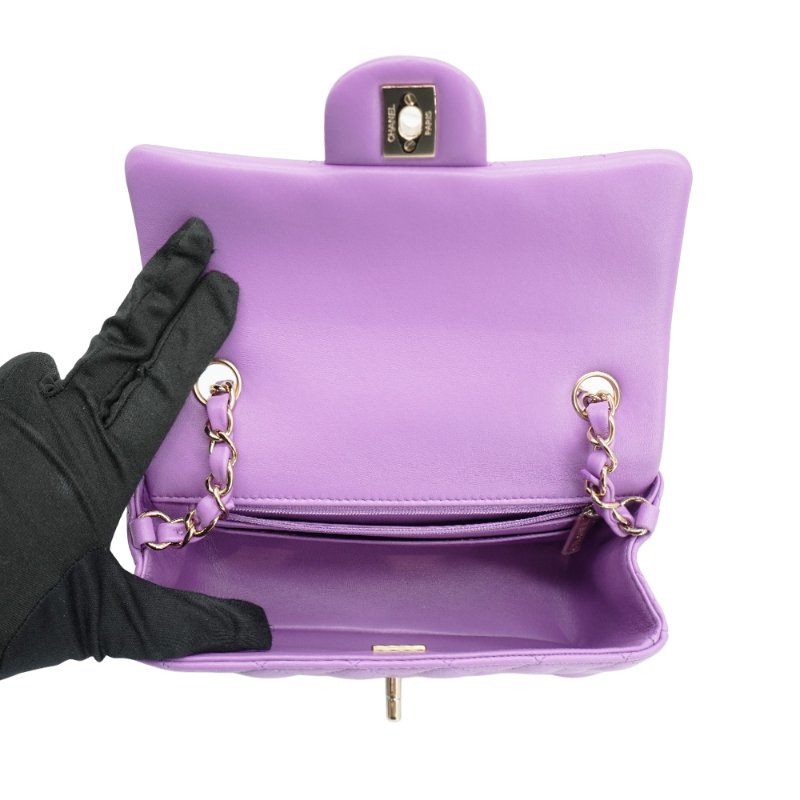 Chanel 展示品 Mini Flap 菱格羊皮淡金鍊斜背包-20cm(A69900-紫)-4