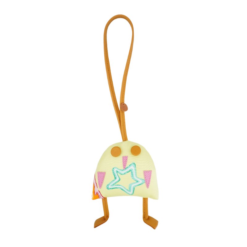 Hermes Petit H 貓頭鷹造型絲質布吊飾(淡黃)-0