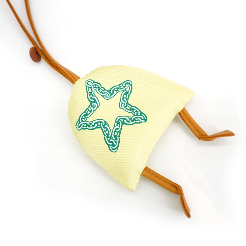 Hermes Petit H 貓頭鷹造型絲質布吊飾(淡黃)-2