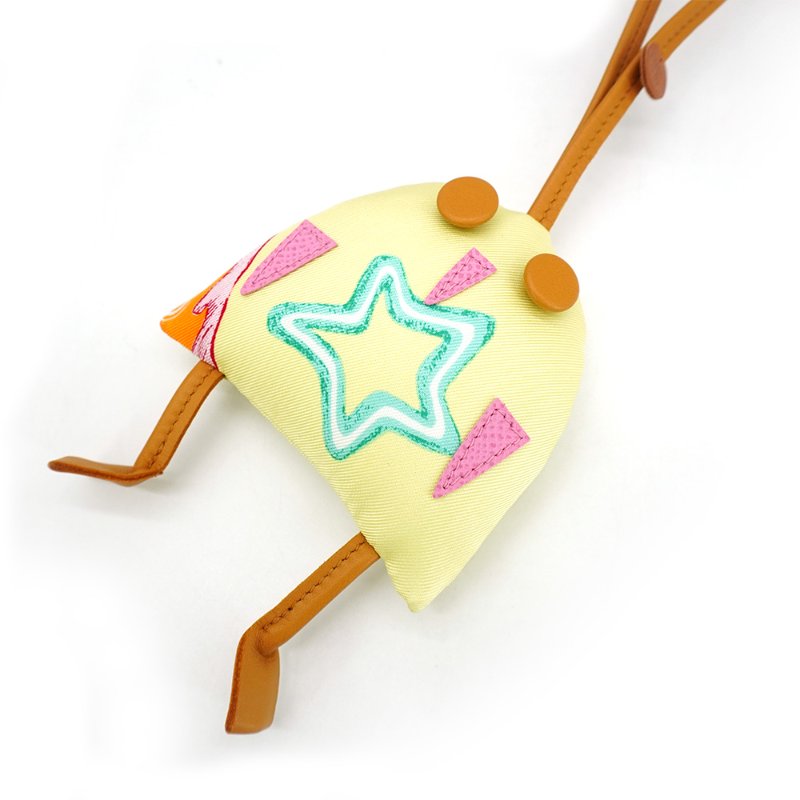Hermes Petit H 貓頭鷹造型絲質布吊飾(淡黃)-5