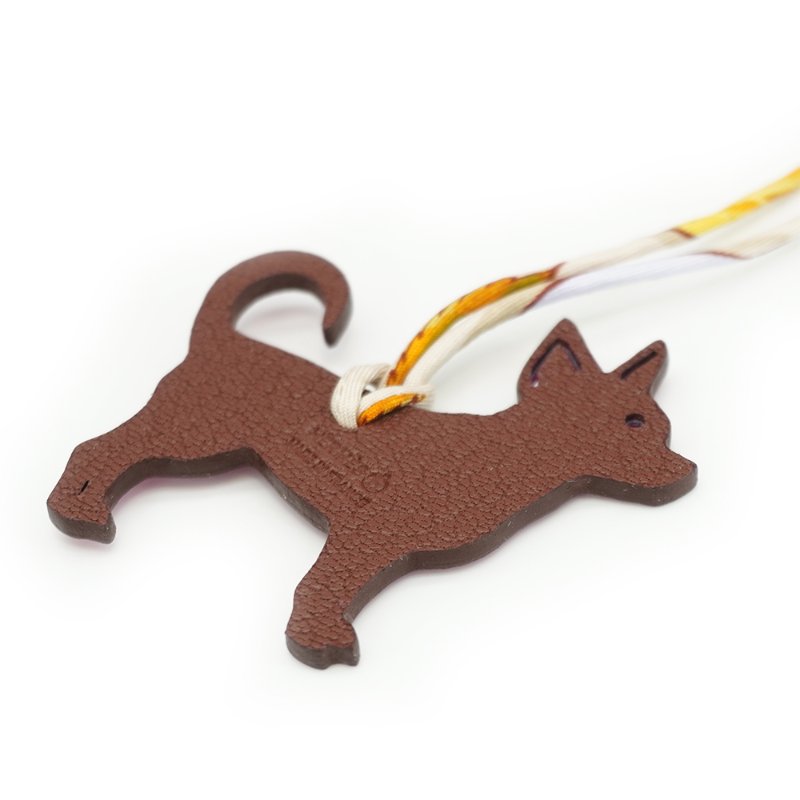 Hermes Petit H 吉娃娃造型絲質斜紋繩吊飾(桃紫/咖)-5