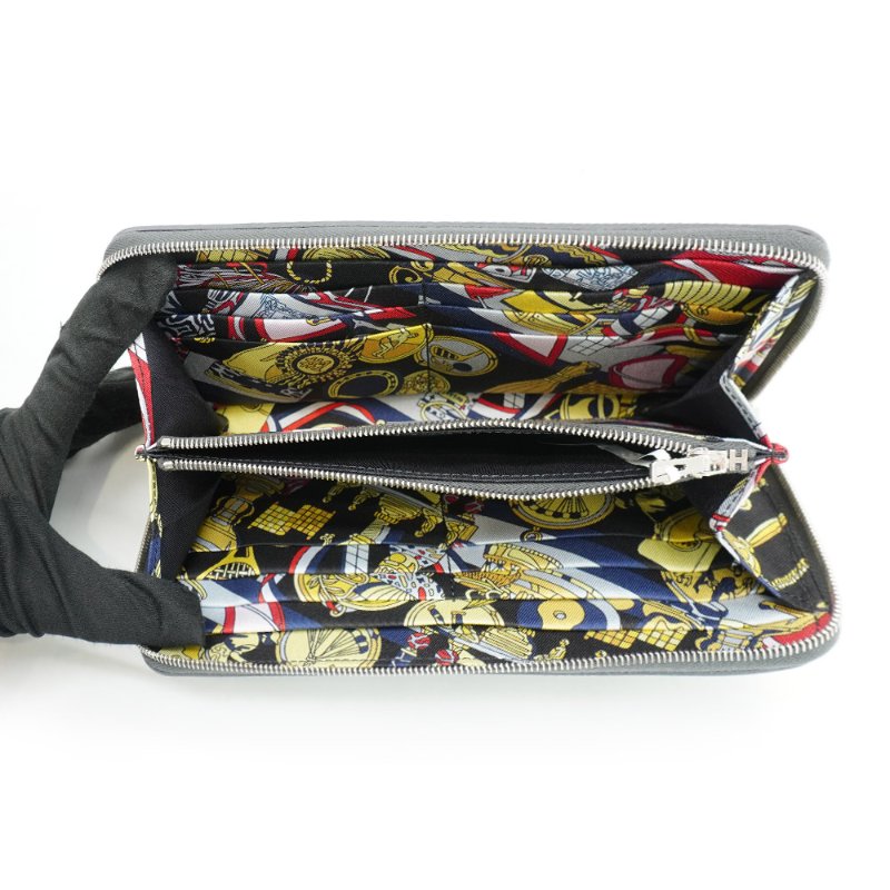 Hermes 展示品 Silk'In Classique 古典神話圖騰牛皮絲巾長夾(板岩深灰)-4