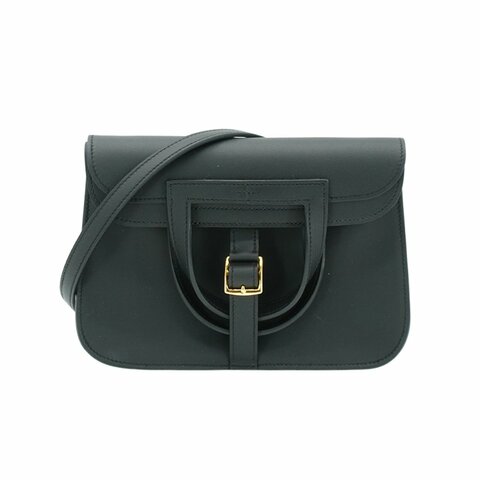 Hermes Mini Halzan 牛皮金釦手提/斜背兩用包(Noir黑)