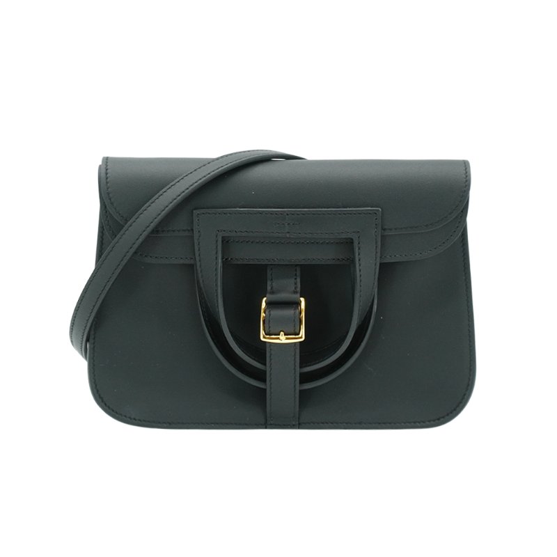 Hermes Mini Halzan 牛皮金釦手提/斜背兩用包(Noir黑)-0