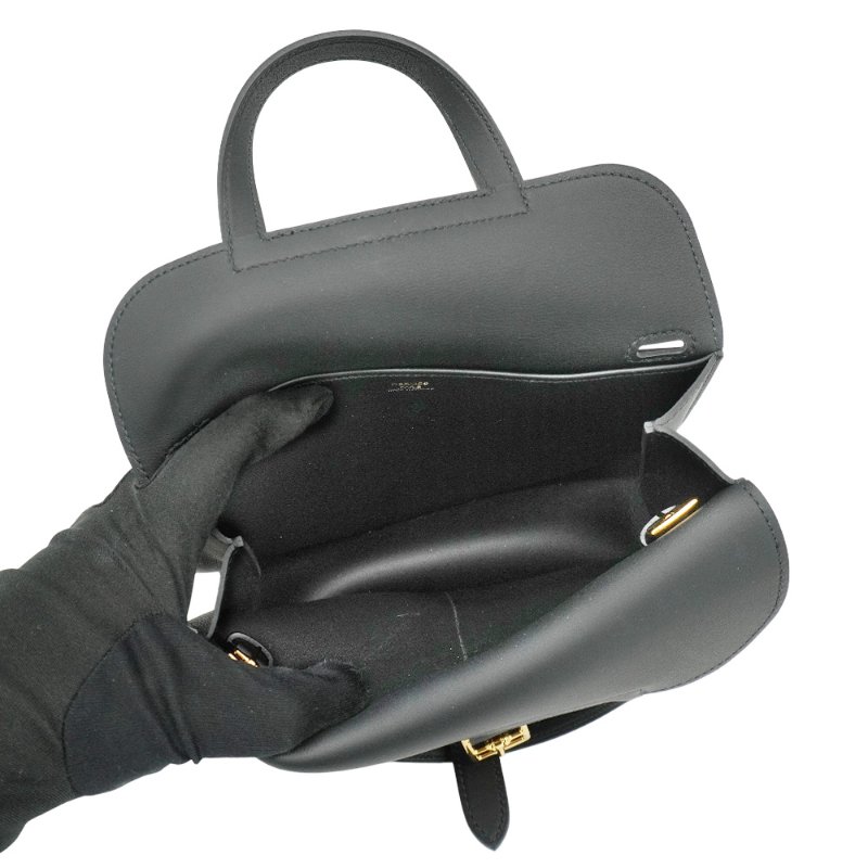 Hermes Mini Halzan 牛皮金釦手提/斜背兩用包(Noir黑)-4