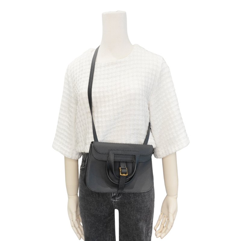 Hermes Mini Halzan 牛皮金釦手提/斜背兩用包(Noir黑)-5