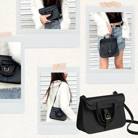 Hermes Mini Halzan 牛皮金釦手提/斜背兩用包(Noir黑)