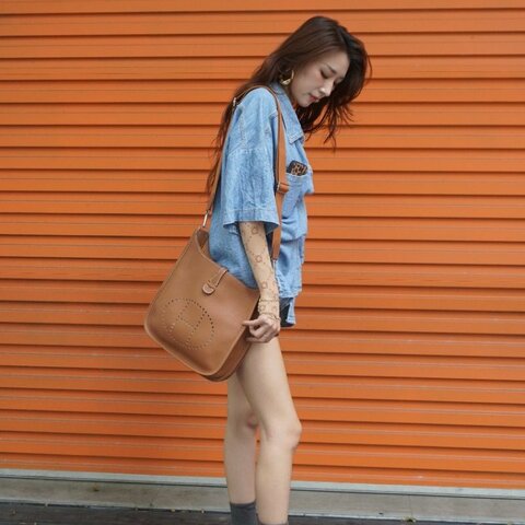 Hermes Evelyne 29 牛皮銀釦斜背包(金棕)