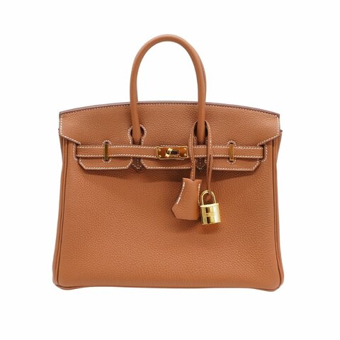 Hermes 展示品 Birkin 牛皮金釦手提柏金包-25cm(K刻/Gold棕)