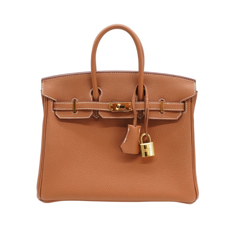 Hermes 展示品 Birkin 牛皮金釦手提柏金包-25cm(K刻/Gold棕)-0