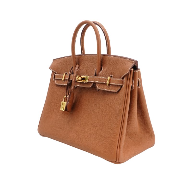 Hermes 展示品 Birkin 牛皮金釦手提柏金包-25cm(K刻/Gold棕)-1