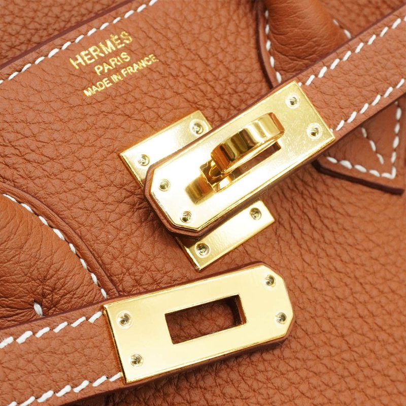 Hermes 展示品 Birkin 牛皮金釦手提柏金包-25cm(K刻/Gold棕)-6
