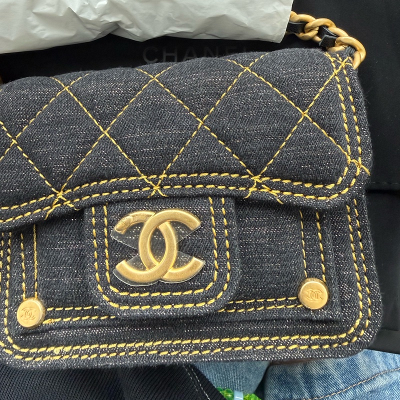 Chanel 深色牛仔鏈條短夾-5