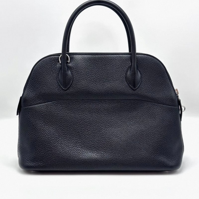 HERMES 黑色銀扣保齡球31手提肩背斜背包31*23*12 98新配件塵袋雨衣鎖鑰匙-5