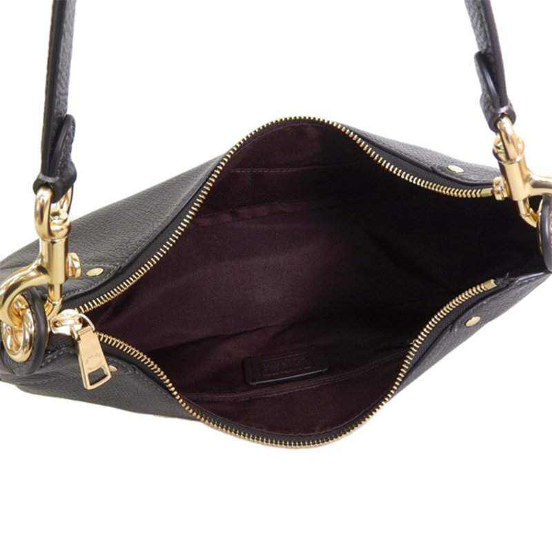 【COACH】簡約素面皮革兩用包-黑色-3