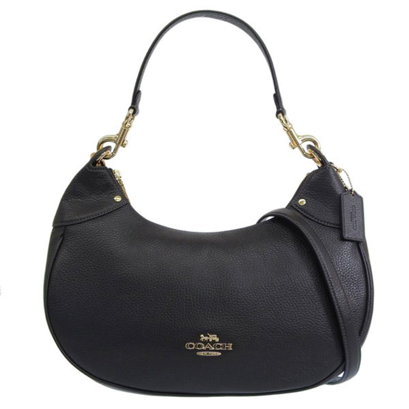 【COACH】簡約素面皮革兩用包-黑色-4