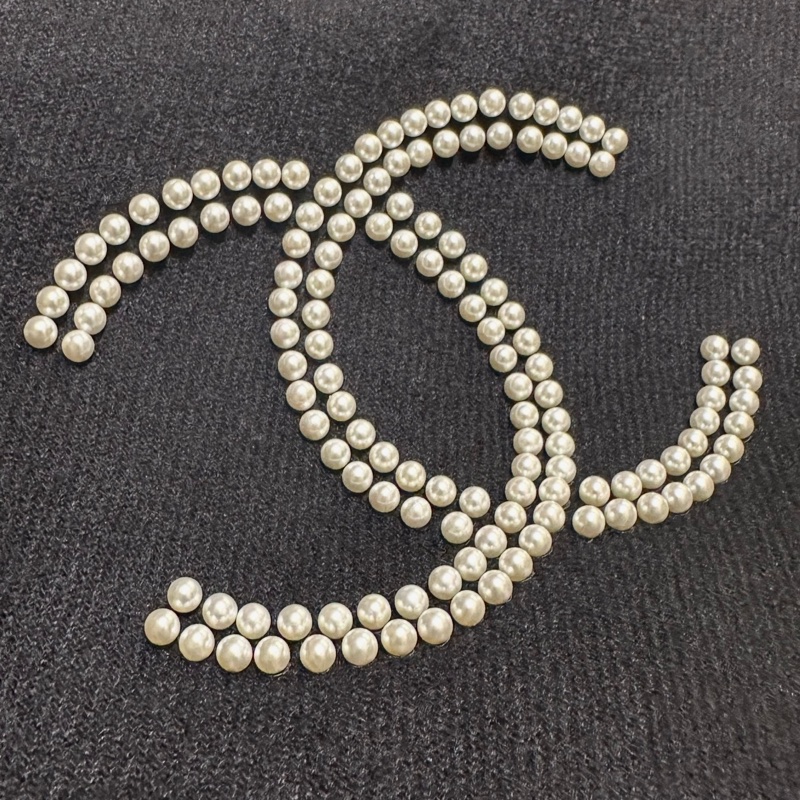 Chanel 珍珠Logo 羊絨黑色圍巾-4