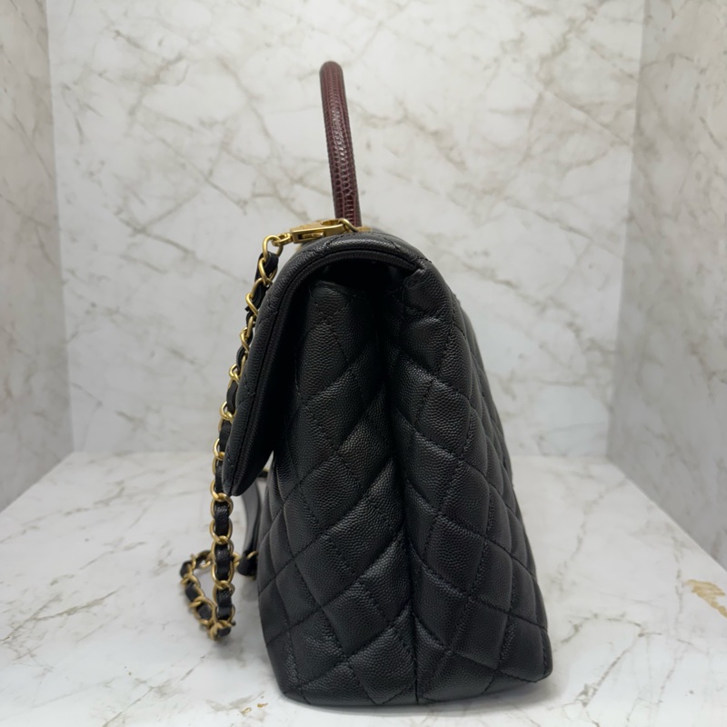 CHANEL黑金荔枝皮蜥蜴提把COCO HANDLE32CM/24-2
