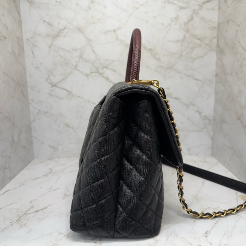 CHANEL黑金荔枝皮蜥蜴提把COCO HANDLE32CM/24-3