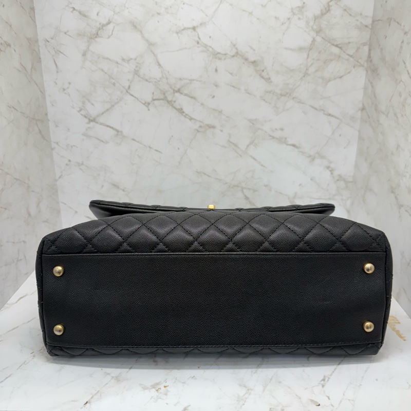 CHANEL黑金荔枝皮蜥蜴提把COCO HANDLE32CM/24-4