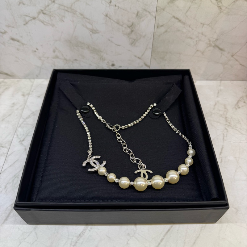 CHANEL珍珠拚水續雙C頸鍊-0