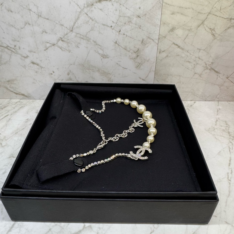 CHANEL珍珠拚水續雙C頸鍊-2