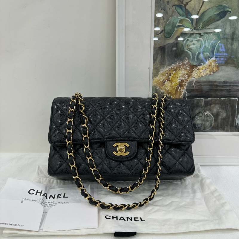 chanel 香奈兒 cf中號黑金荔枝皮 25開 有購證無卡-0