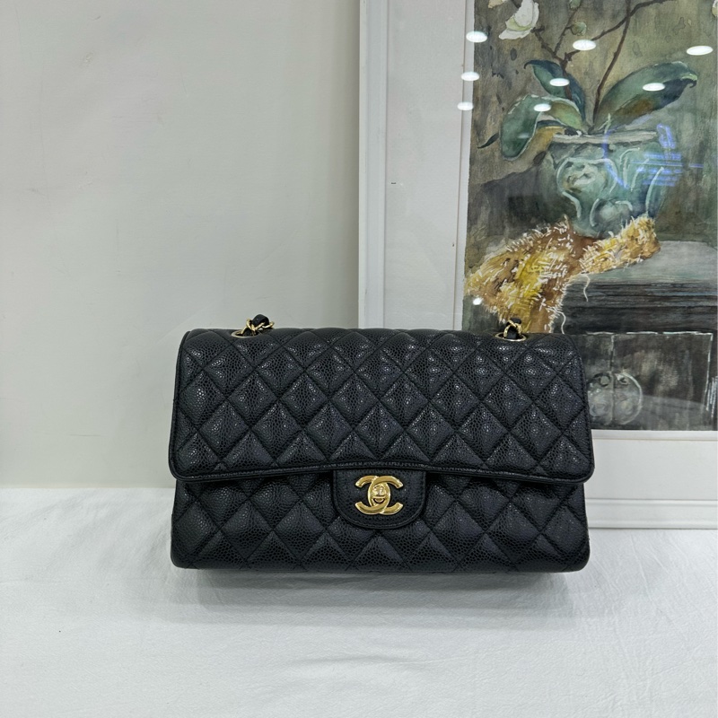 chanel 香奈兒 cf中號黑金荔枝皮 25開 有購證無卡-1